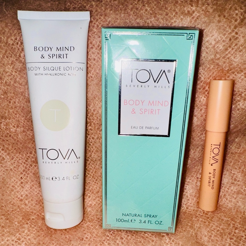 TOVA BODY MIND & SPIRIT Parfum Spray 3.4oz + Body Silque Lotion + Perfume Pencil